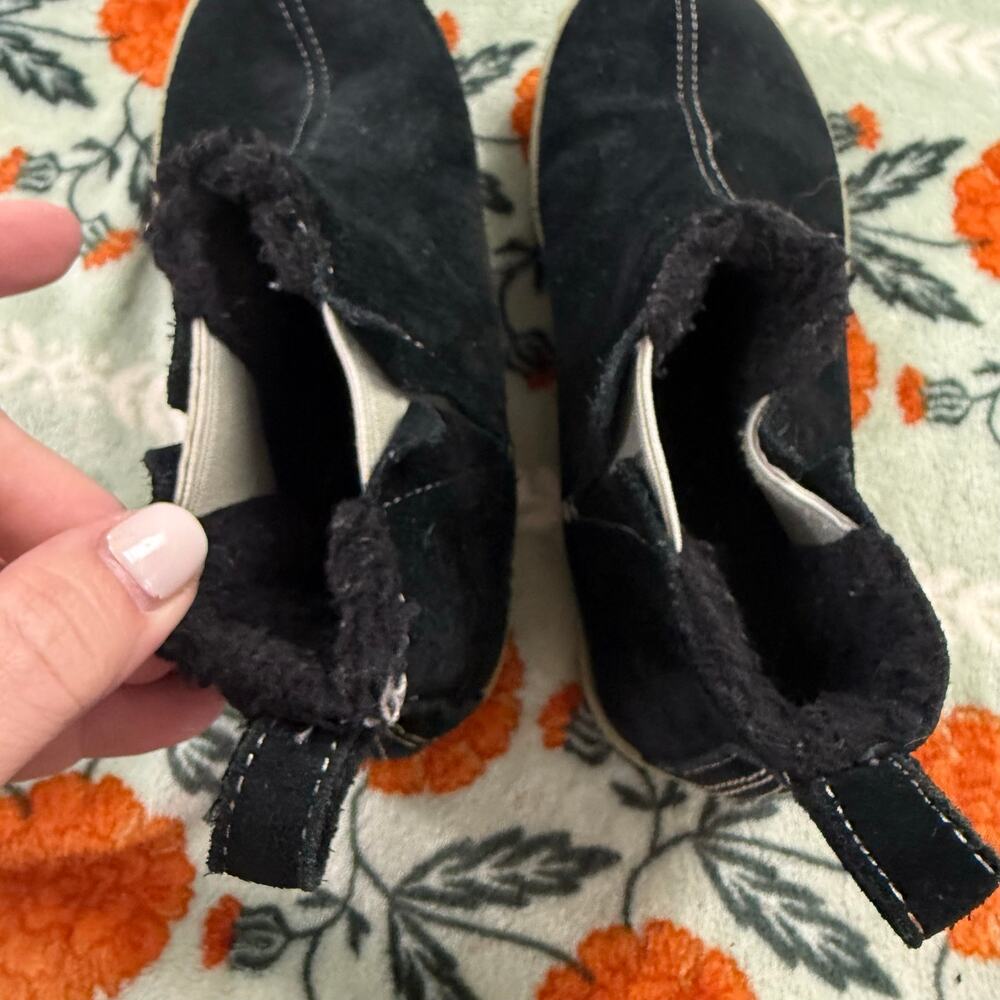 LL Bean Black Suede Mountain Slippers Booties Sherpa Lined Women 6 301554 - Picture 6 of 8